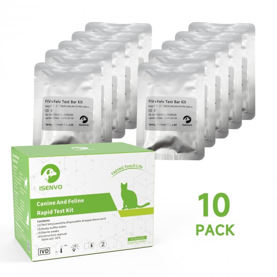 10Pcs Feline FIV+FeLV Immunodeficiency & Leukemia Combo Rapid Test Kit