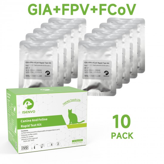 10Pack Feline FPV+FCOV+GIA 3-in-1 Combo Rapid Home Test Kit for Cats Kitten Care Health